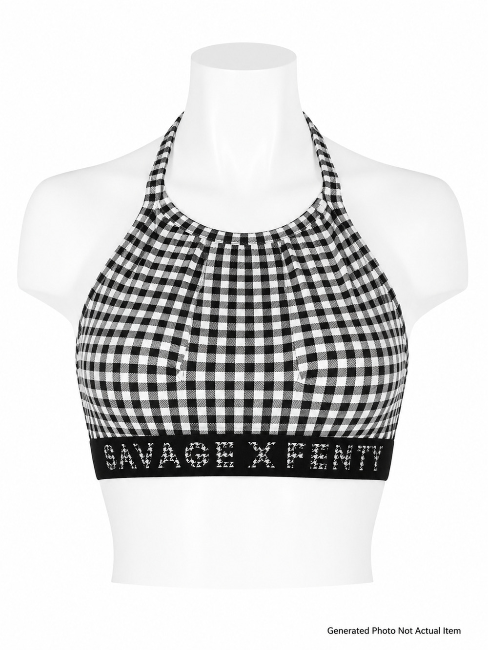 Savage X Fenty Rihanna Gingham Logo Band Racerback Sports Bra 2X Y2K Athleisure